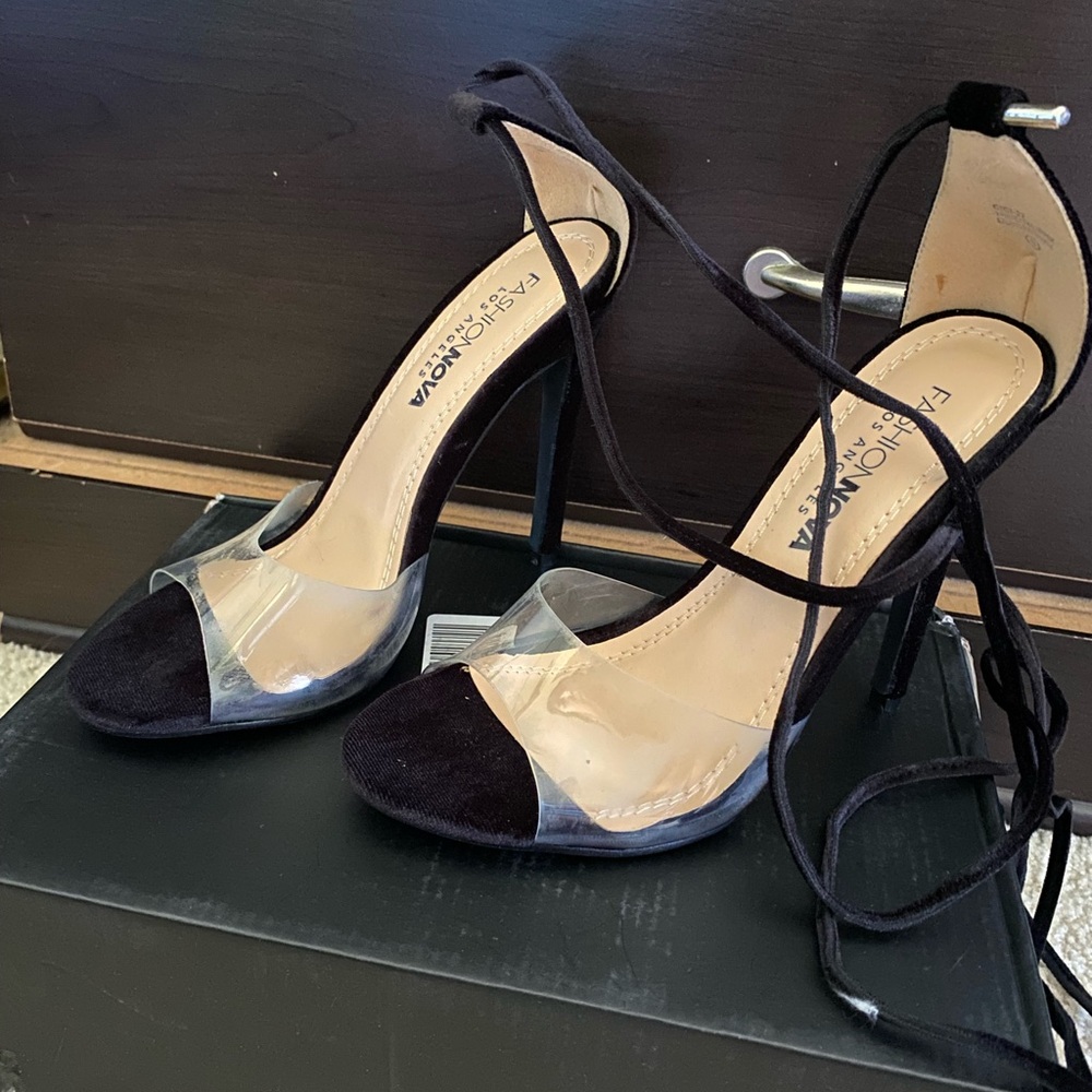 Fashion Nova Black and Clear Heels